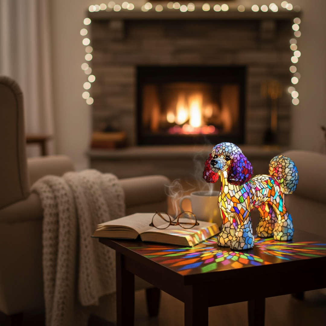 Krystal Flame – poodle-style dog with multicoloured panels