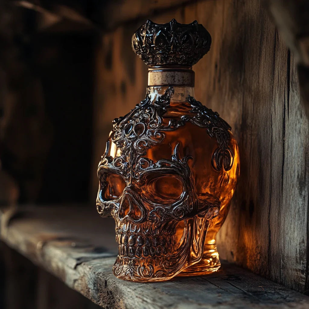 Skull Whisky Bottle – ornate skull-shaped decorative bottle