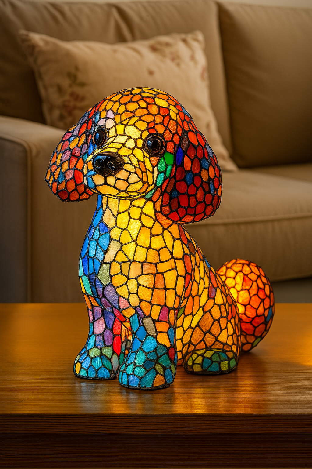 Binkie – Magical Dog Lamp – seated curly-coated dog