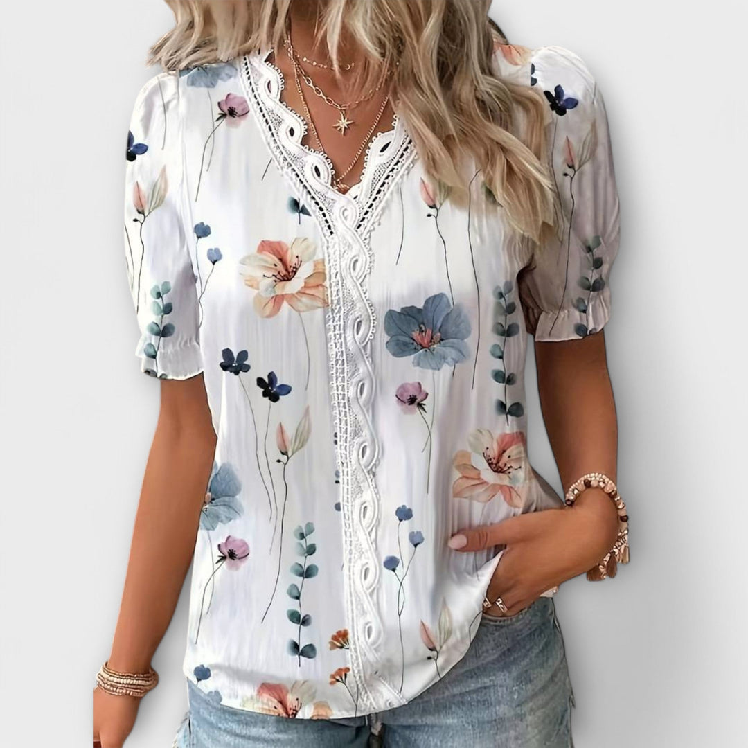 Hermina | Floral Lace-Trim Blouse