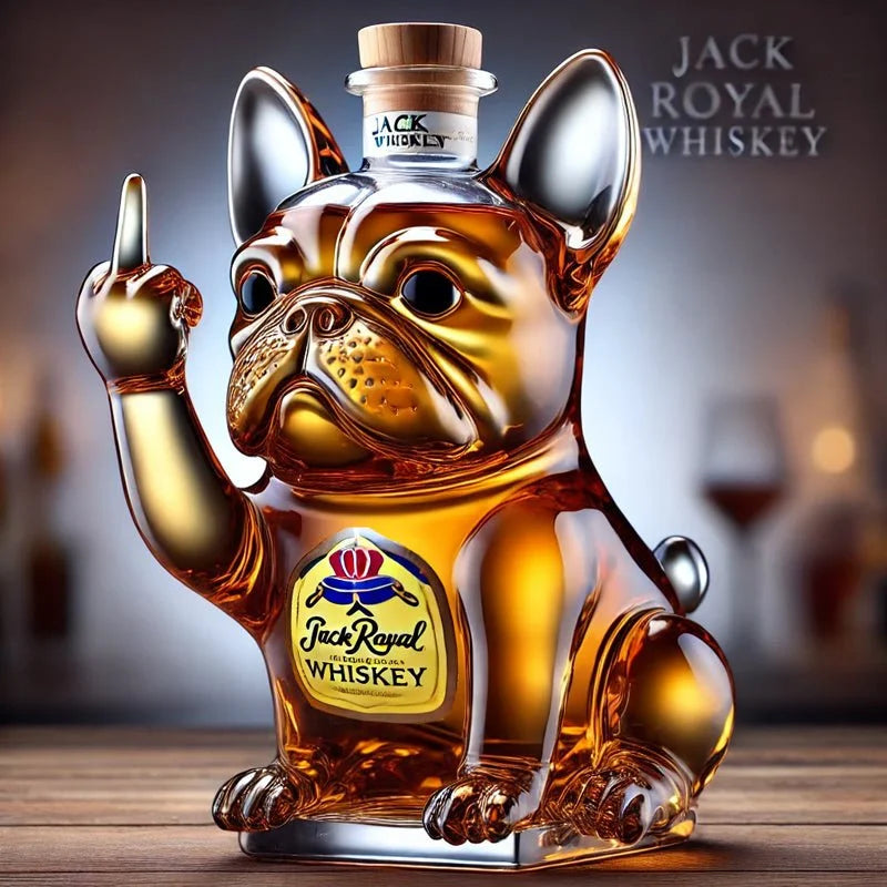 Bulldog Paw Whisky Bottle – bulldog-shaped bottle with a raised paw