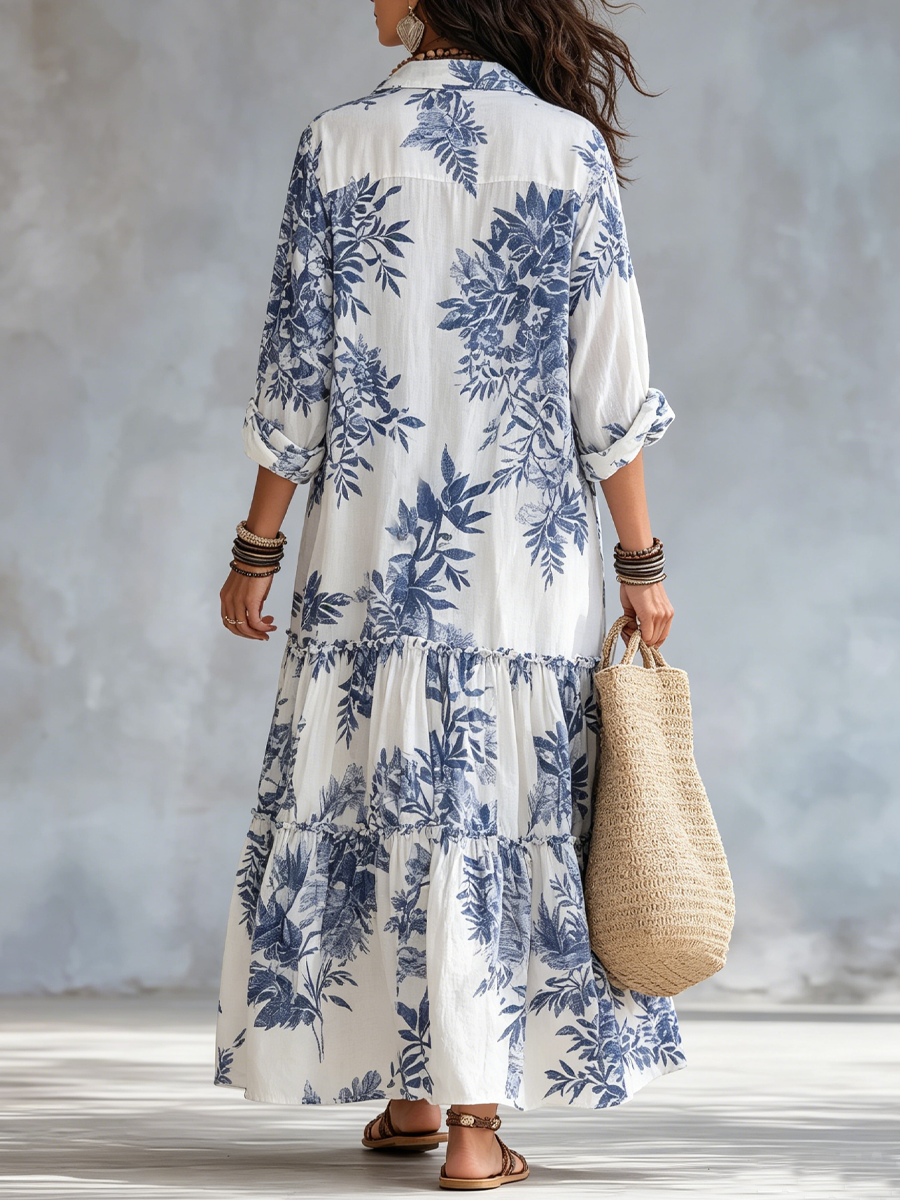 Adriana | Blue Floral Boho Maxi Dress