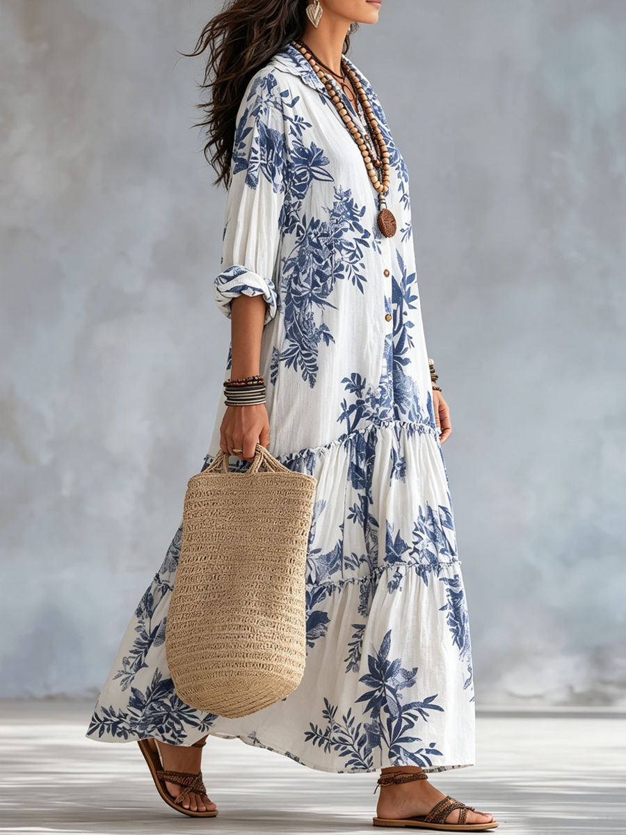 Adriana | Blue Floral Boho Maxi Dress