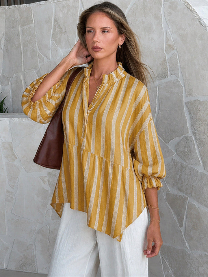 Luisa | Blusa a Righe Collo Coreano