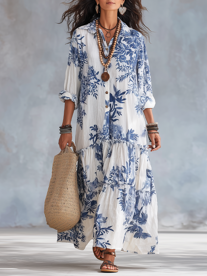 Adriana | Blue Floral Boho Maxi Dress