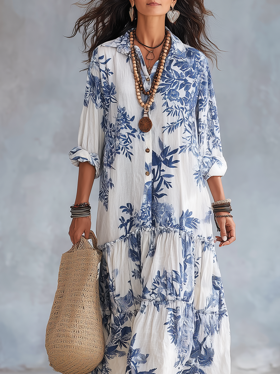 Adriana | Blue Floral Boho Maxi Dress