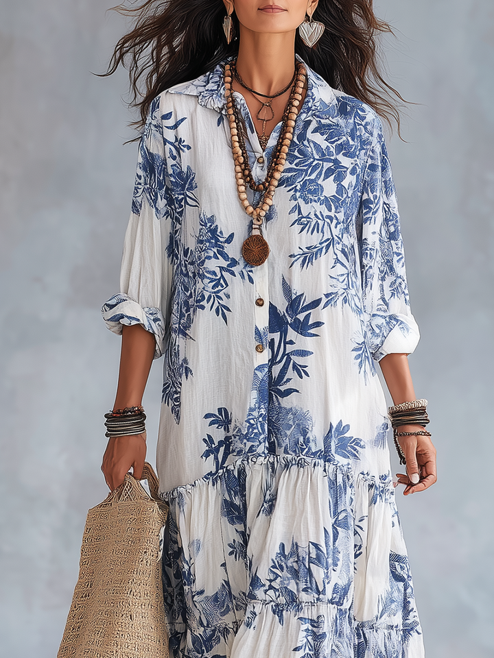 Adriana | Blue Floral Boho Maxi Dress