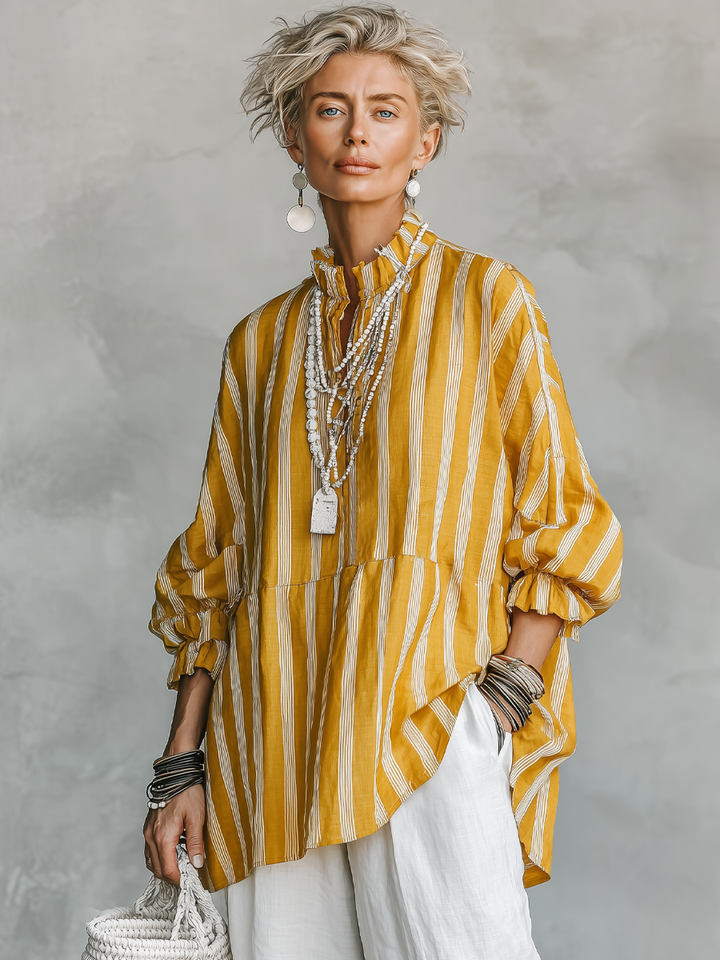 Luisa | Blusa a Righe Collo Coreano