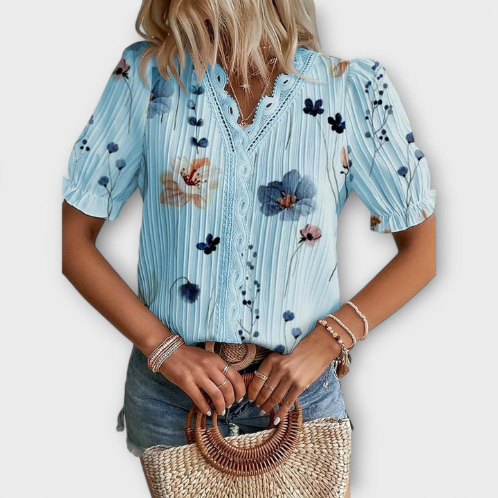 Hermina | Floral Lace-Trim Blouse
