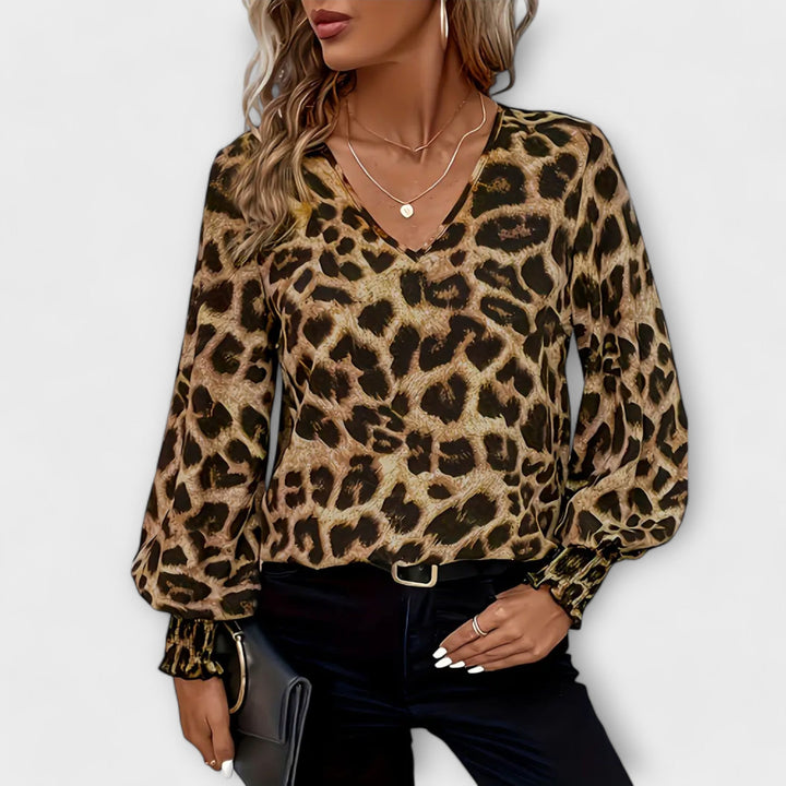 Jadranka | V-Neck Leopard Print Blouse