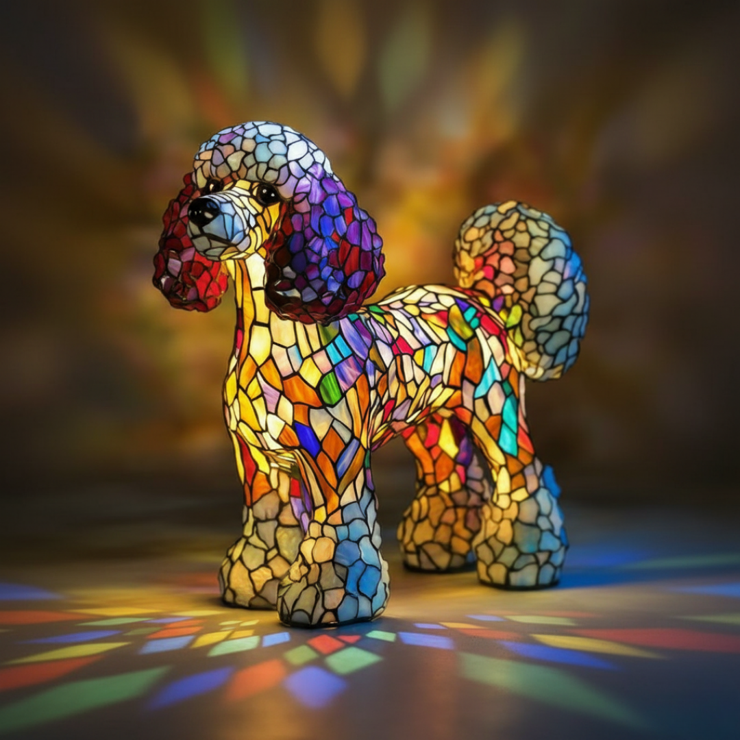 Krystal Flame – poodle-style dog with multicoloured panels