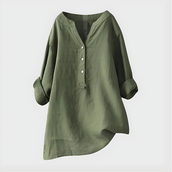 Chiara | Blusa Elegante in Cotone-Lino con Scollo a V