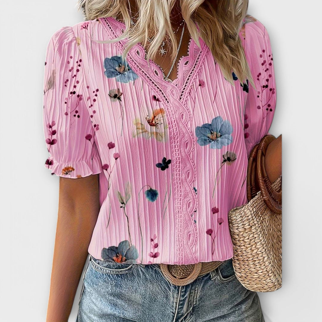 Hermina | Floral Lace-Trim Blouse
