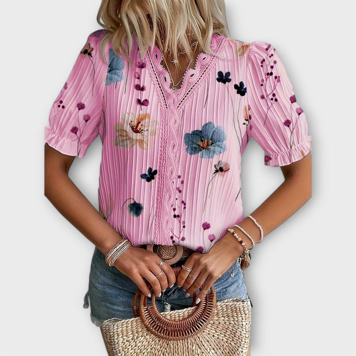Hermina | Floral Lace-Trim Blouse