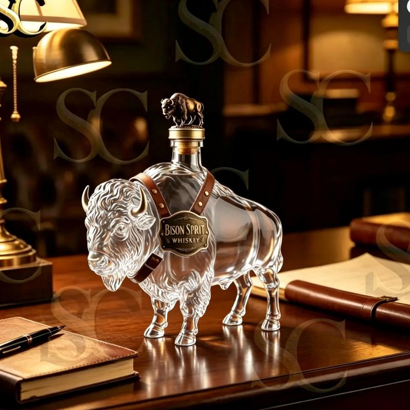 Hand Blown Borosilicate Glass Bison Whisky Bottle 350ML