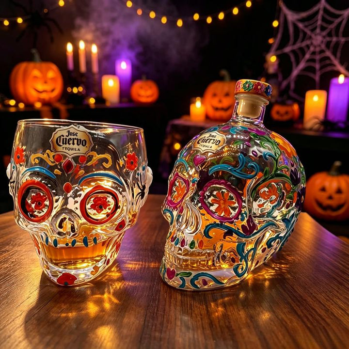 Hand-Blown Skull Liquor Bottle & Tumbler Set