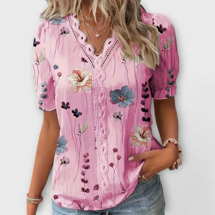 Hermina | Floral Lace-Trim Blouse