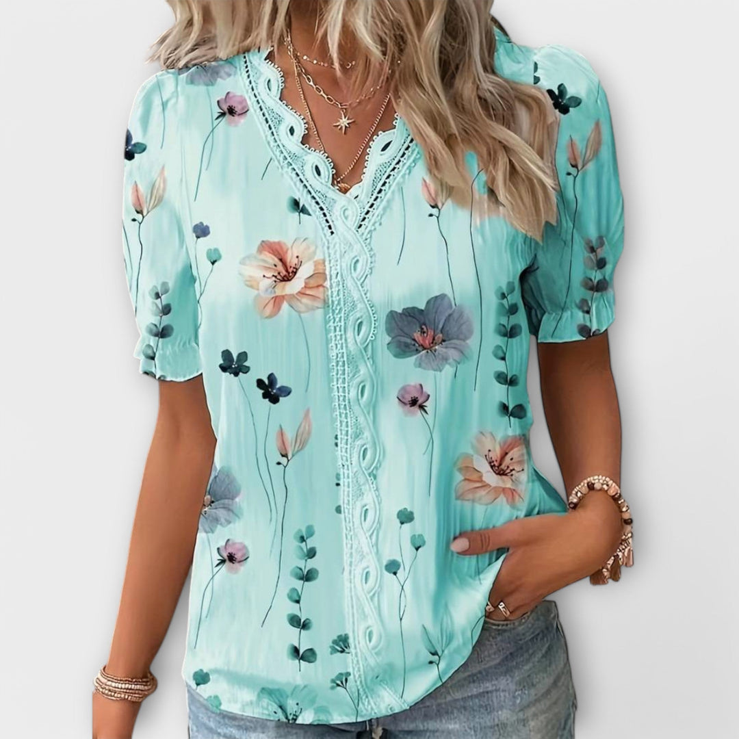 Hermina | Floral Lace-Trim Blouse