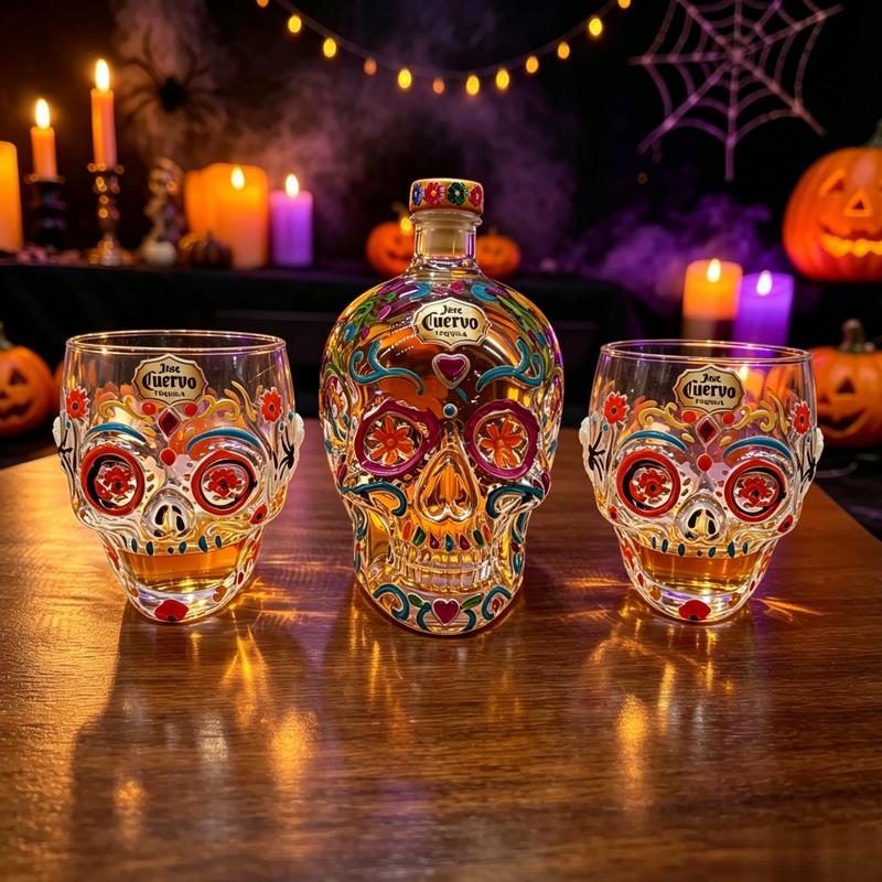Hand-Blown Skull Liquor Bottle & Tumbler Set