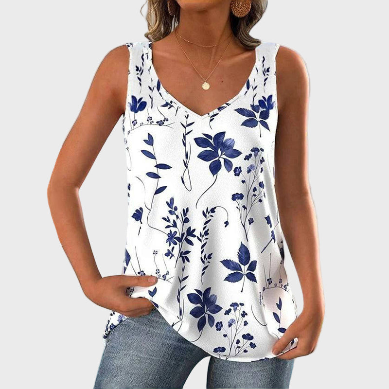 Hattie | Blue Floral V-Neck Vest Top