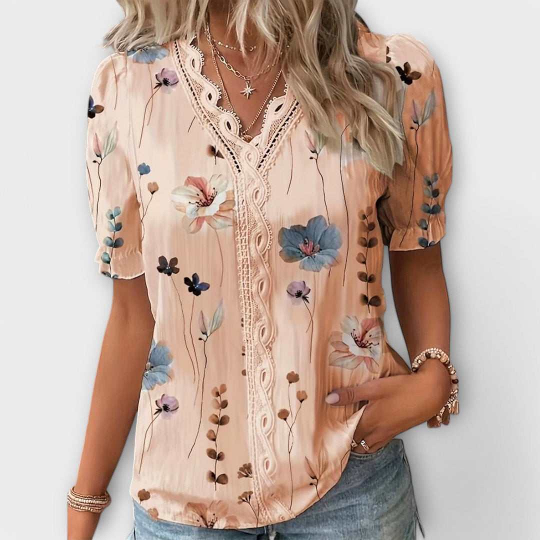 Hermina | Floral Lace-Trim Blouse