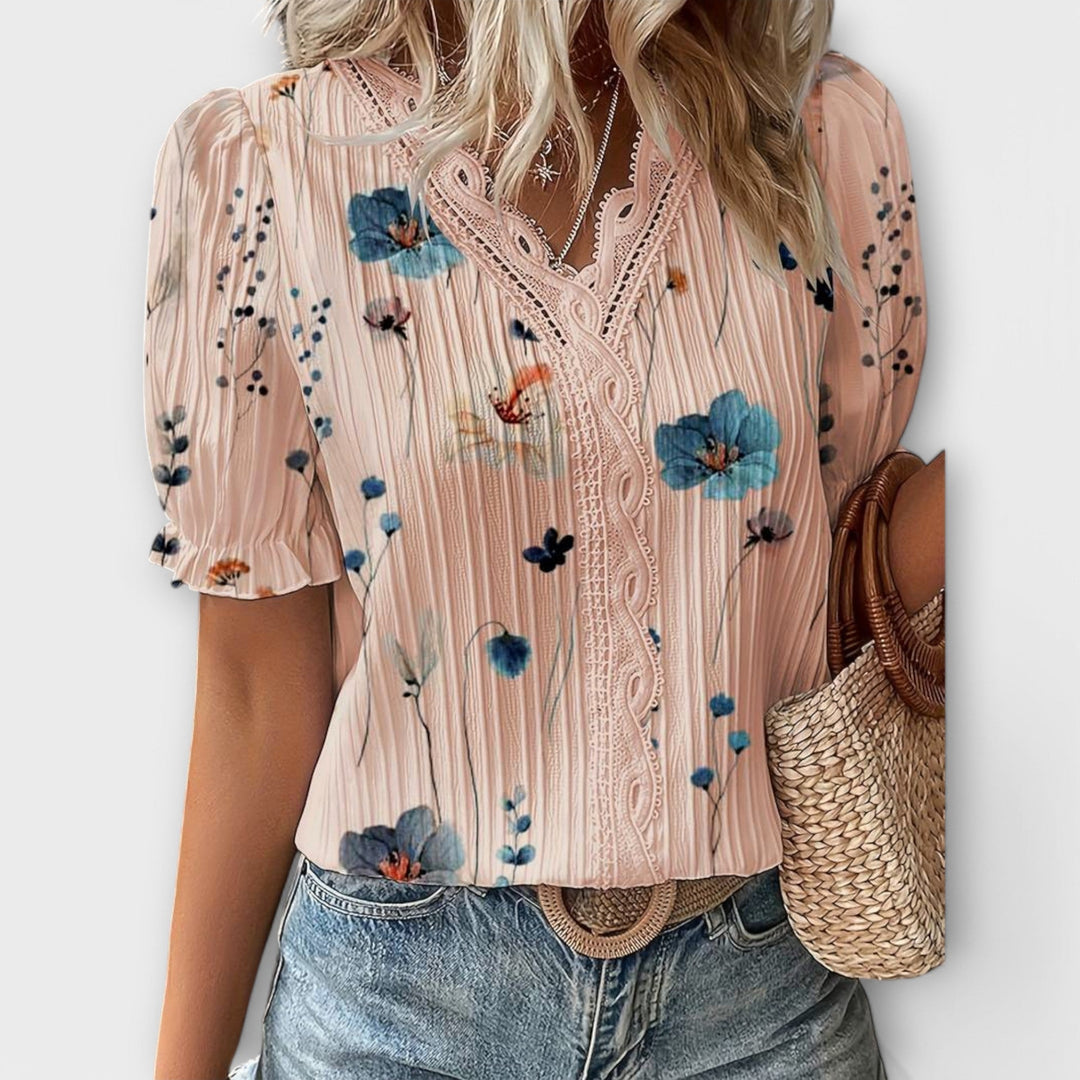 Hermina | Floral Lace-Trim Blouse