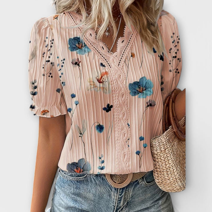 Hermina | Floral Lace-Trim Blouse