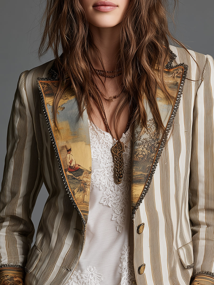 Giulia | Striped Boho Lapel Blazer