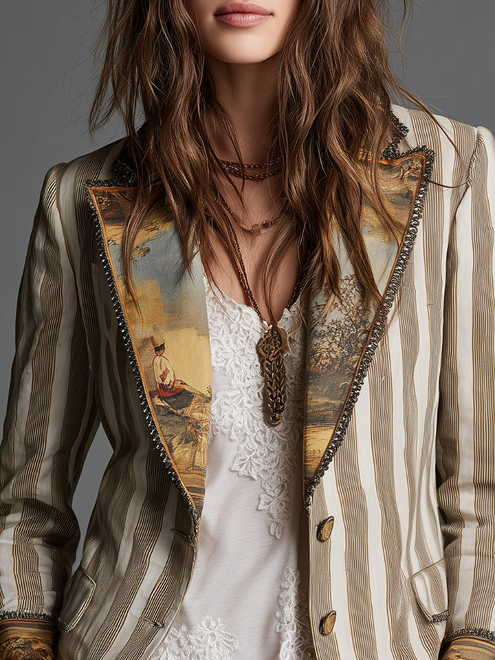 Giulia | Striped Boho Lapel Blazer