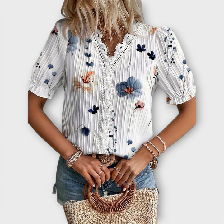Hermina | Floral Lace-Trim Blouse