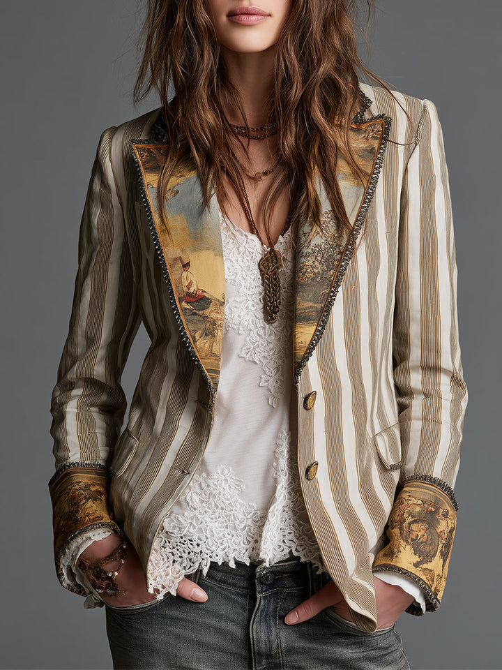 Giulia | Striped Boho Lapel Blazer