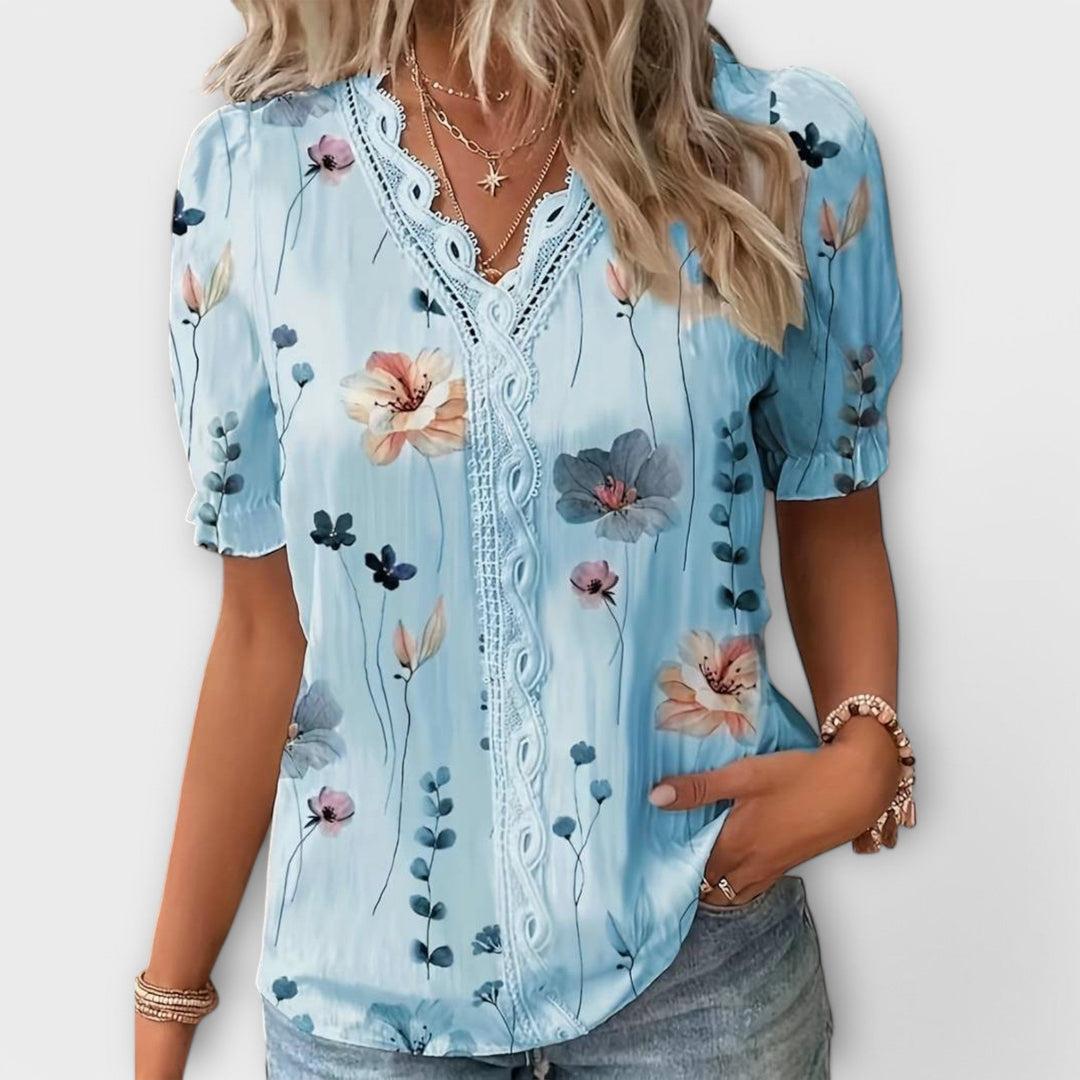 Hermina | Floral Lace-Trim Blouse