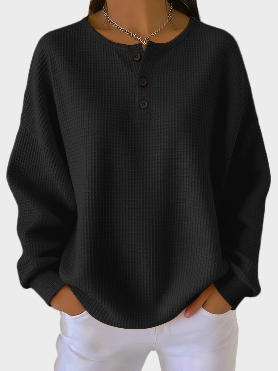 Anne | Waffle-Knit Henley Top