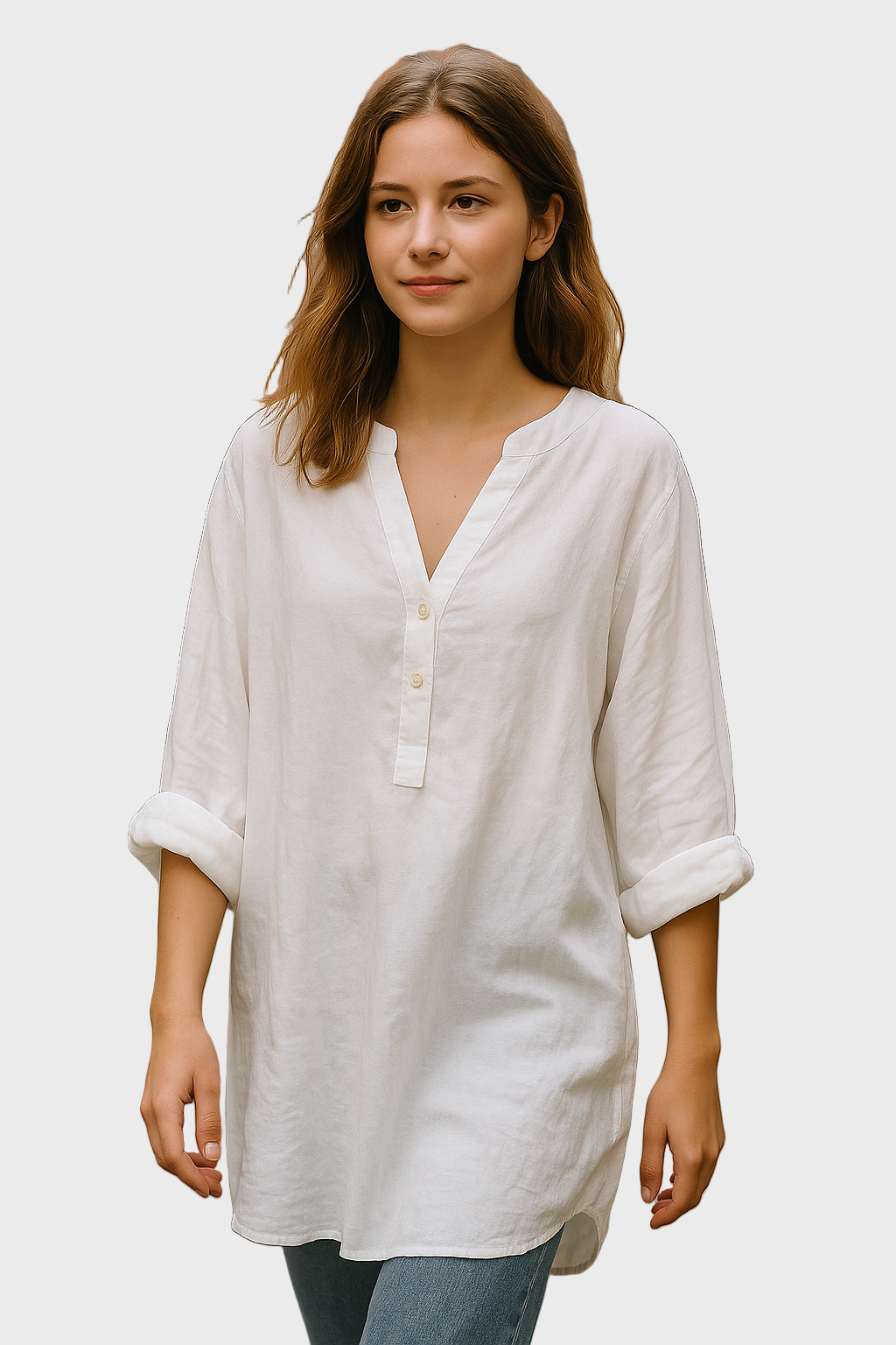 Elodie | White V-Neck Button Blouse