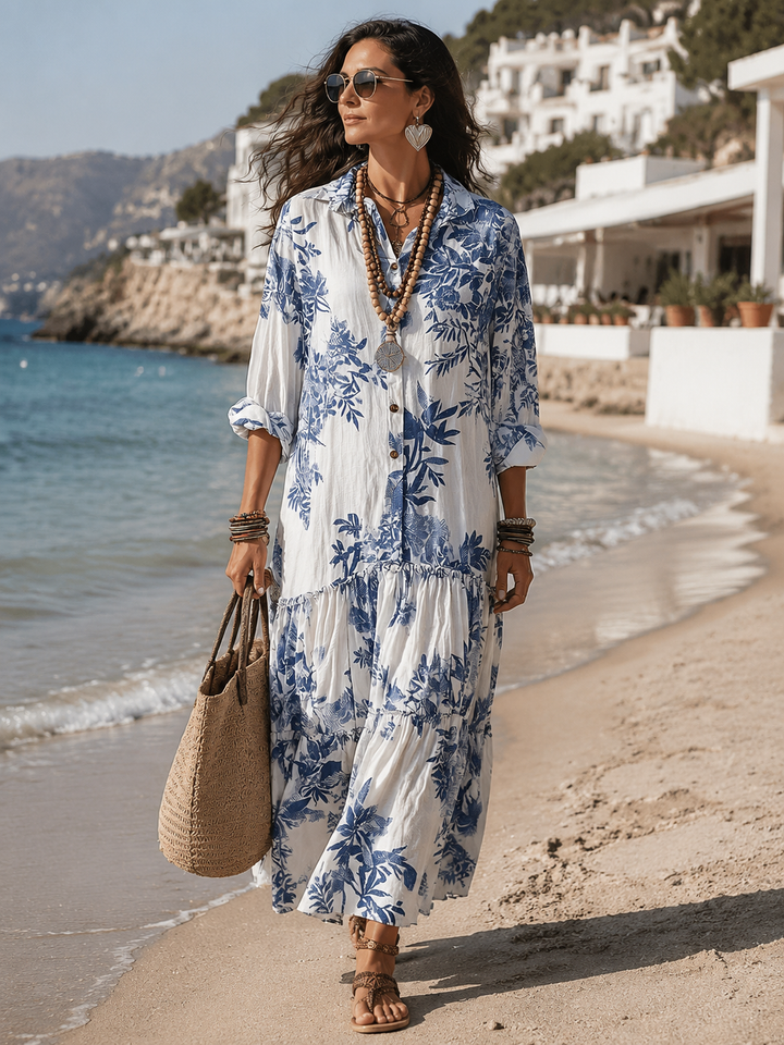 Adriana | Blue Floral Boho Maxi Dress