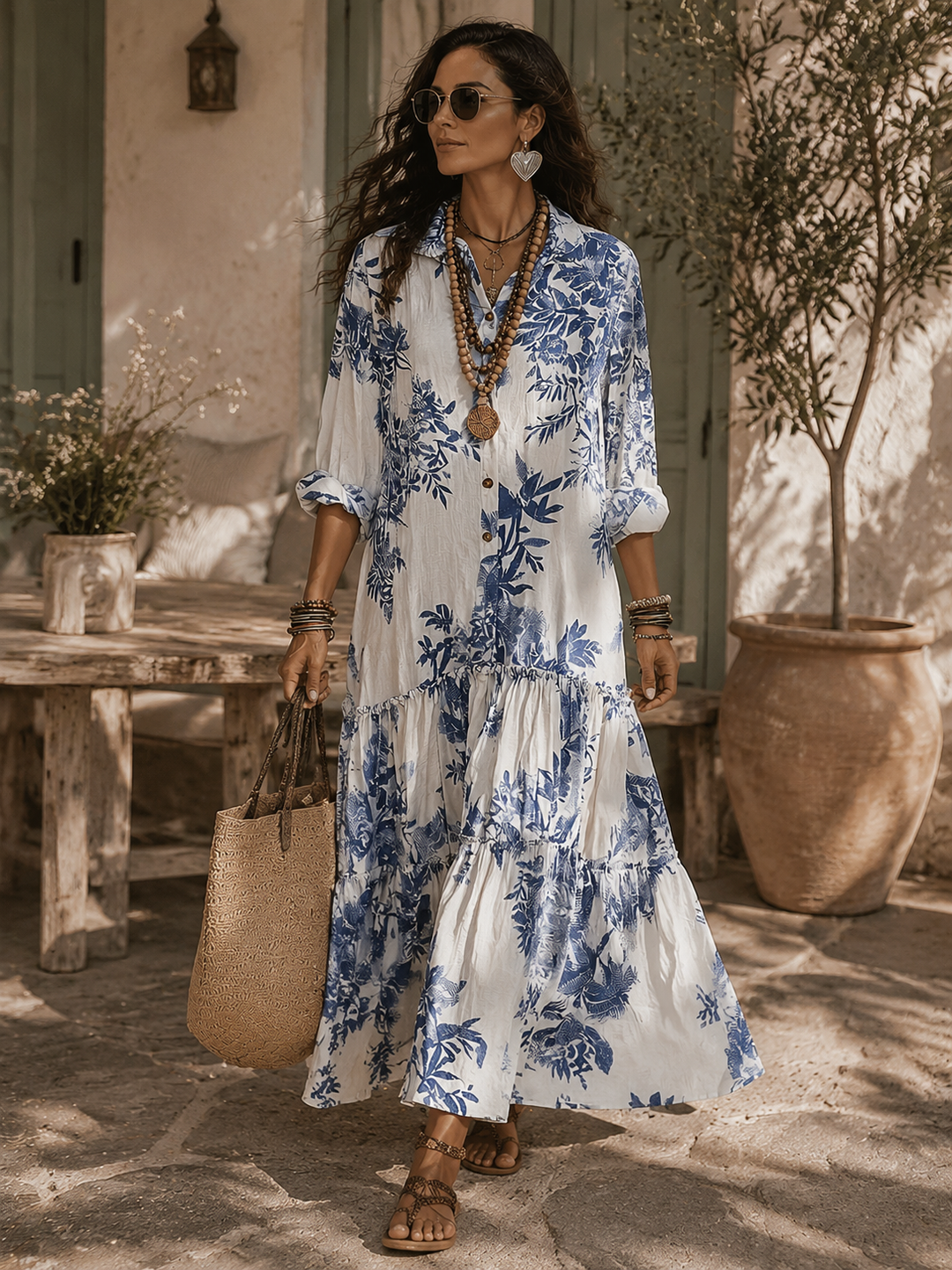 Adriana | Blue Floral Boho Maxi Dress