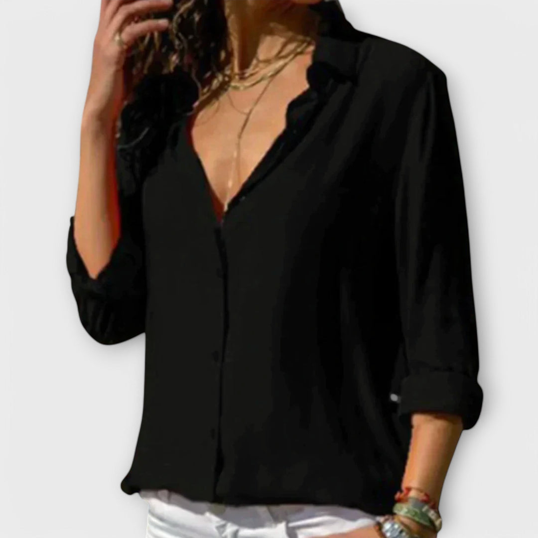 Danica | Three-Quarter Sleeve Button Blouse