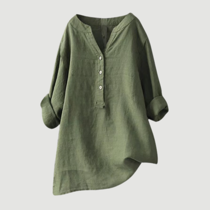 Elodie | White V-Neck Button Blouse