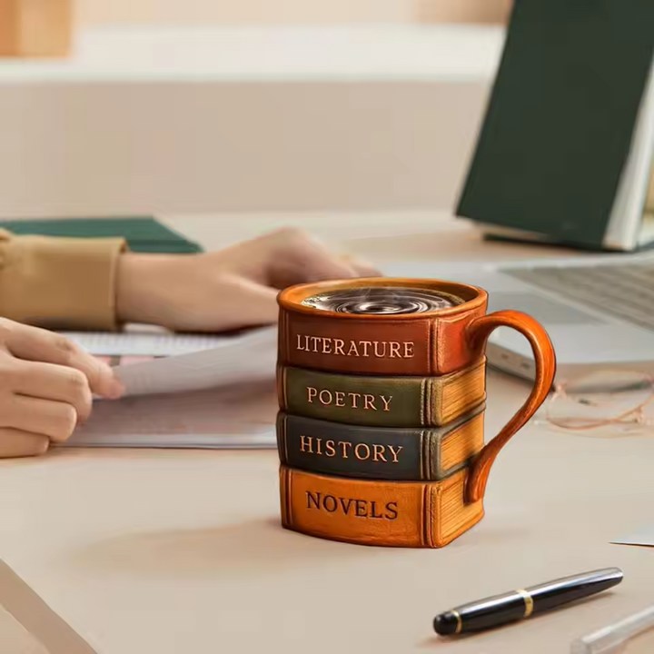 3D Handmade Coffee Mug – Library Theme, Reader's Haven