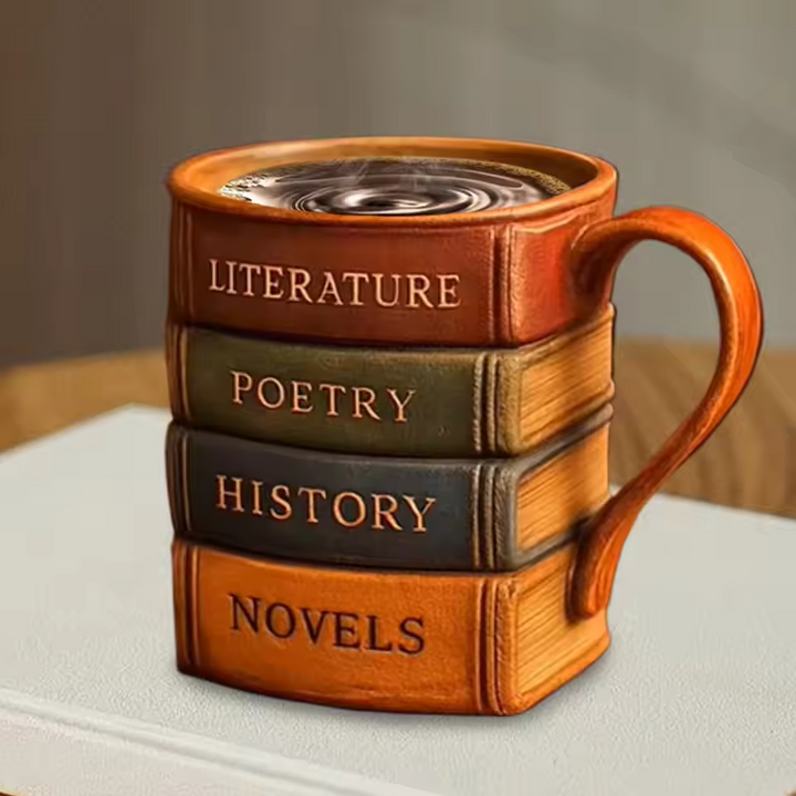 3D Handmade Coffee Mug – Library Theme, Reader's Haven