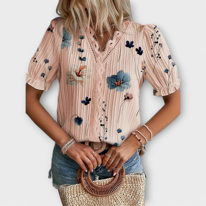 Hermina | Floral Lace-Trim Blouse