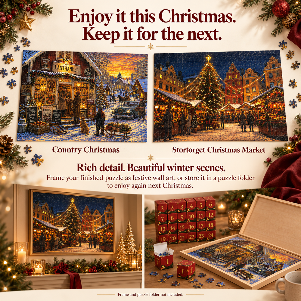 Country Christmas and Stortorget Christmas Market puzzle designs