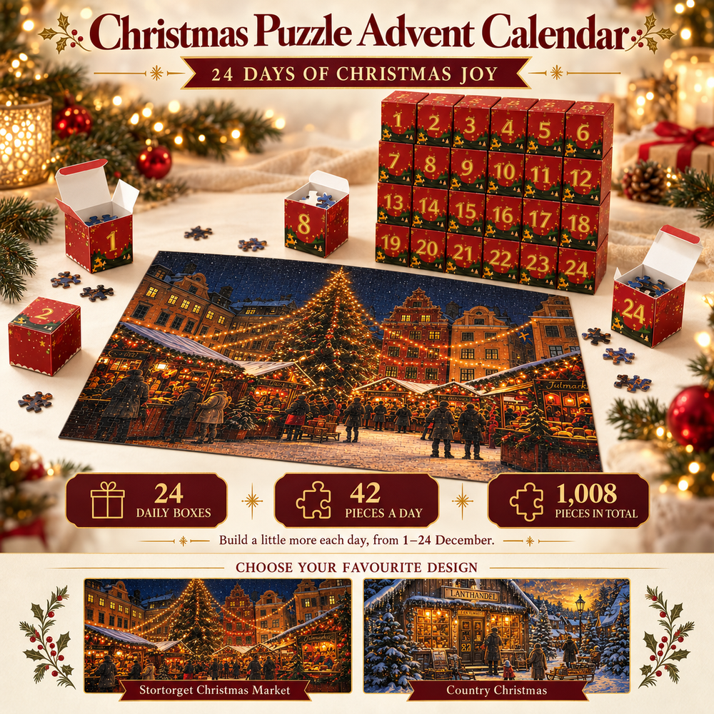 Christmas puzzle advent calendar with 24 numbered daily boxes