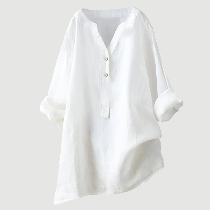 Elodie | White V-Neck Button Blouse