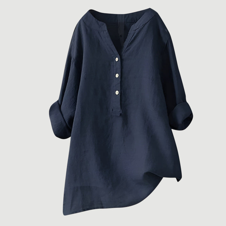 Elodie | White V-Neck Button Blouse