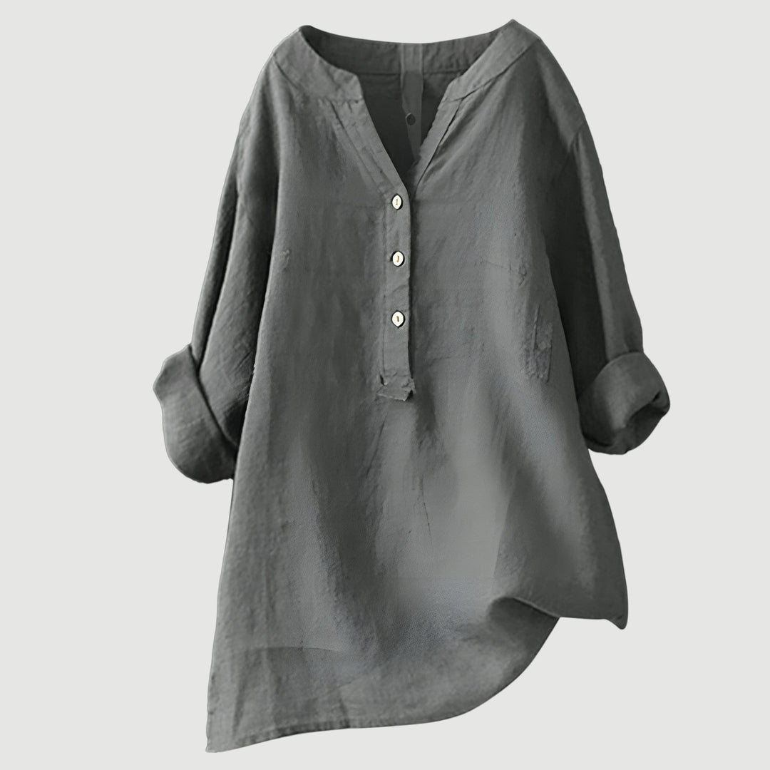 Elodie | White V-Neck Button Blouse