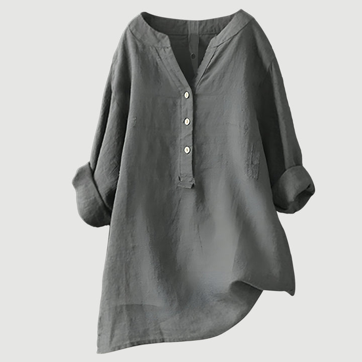 Elodie | White V-Neck Button Blouse