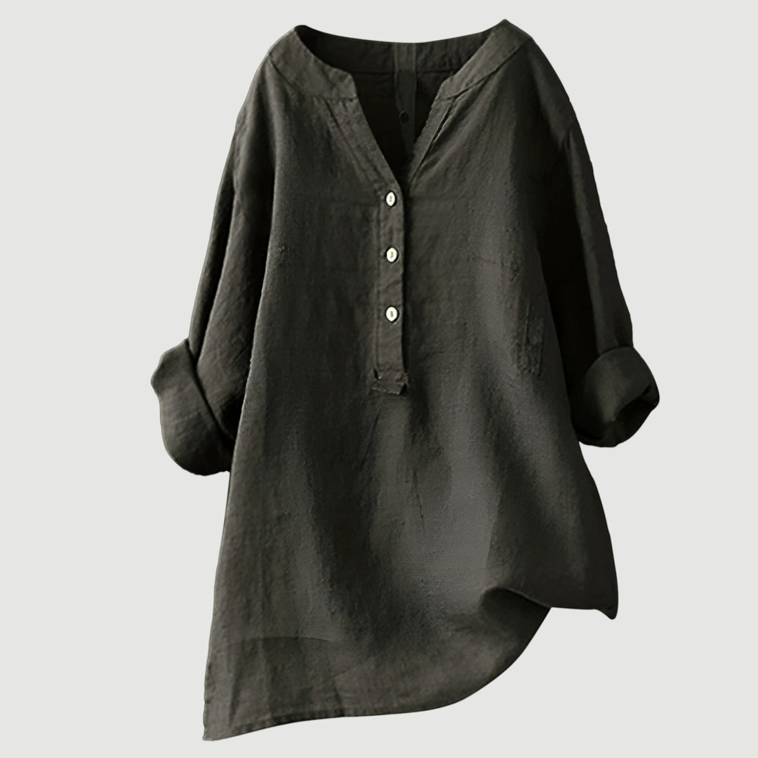 Elodie | White V-Neck Button Blouse