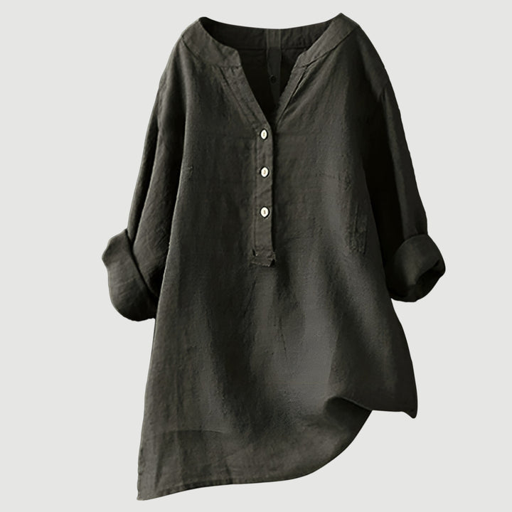 Elodie | White V-Neck Button Blouse
