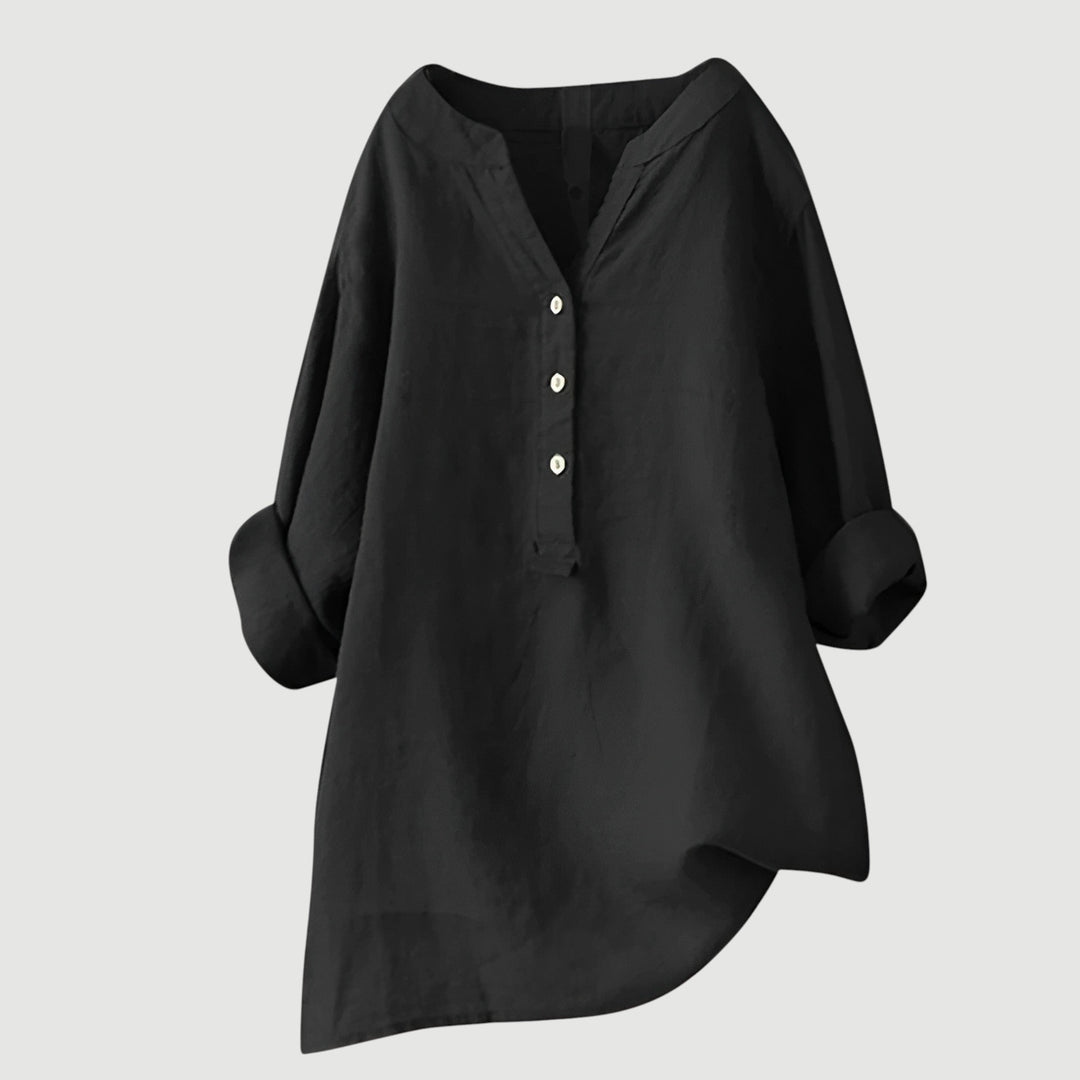 Elodie | White V-Neck Button Blouse